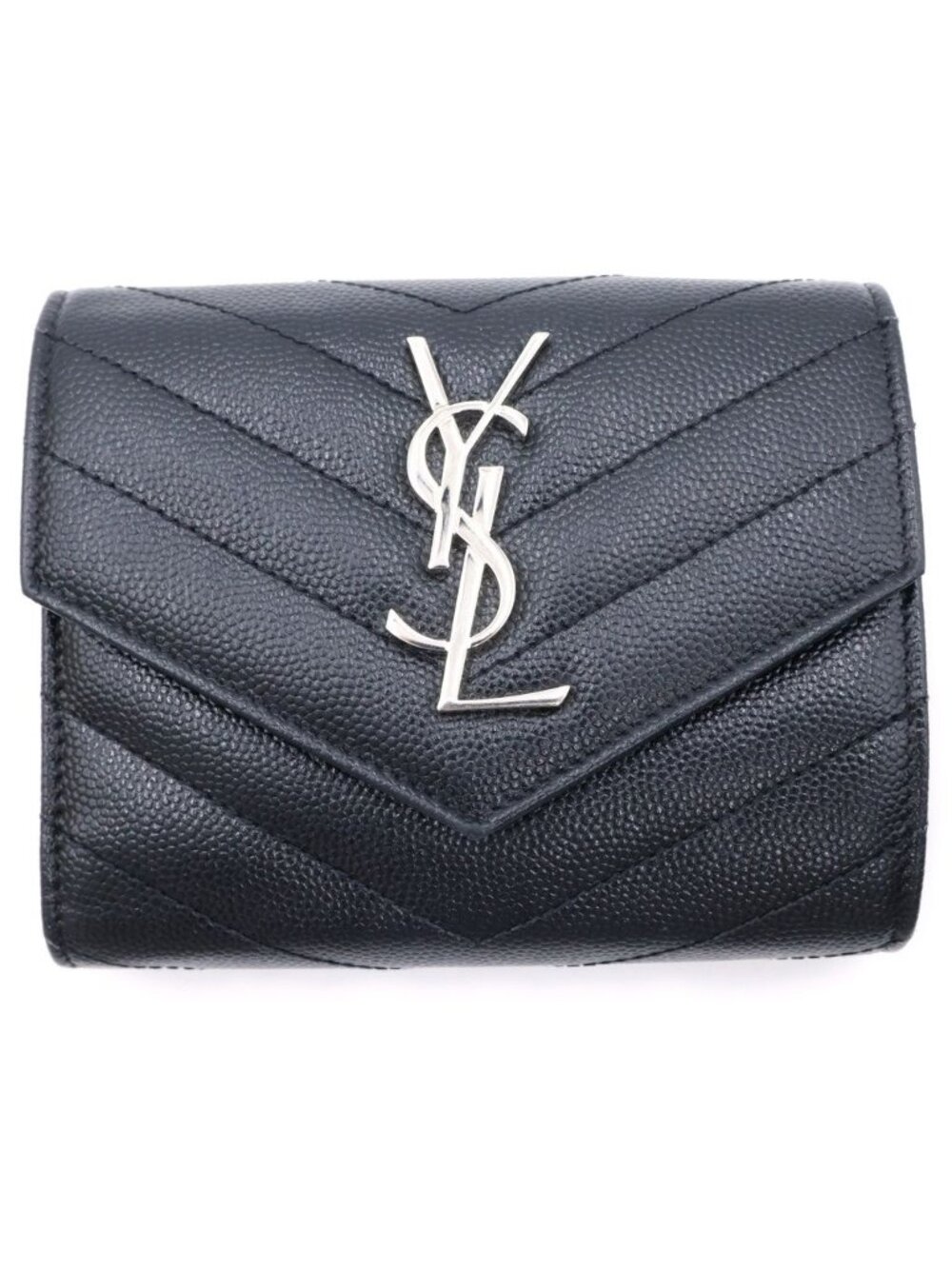 Saint Laurent Cassandra V-stitch Compact Three Fold Wallet Trifold Leather